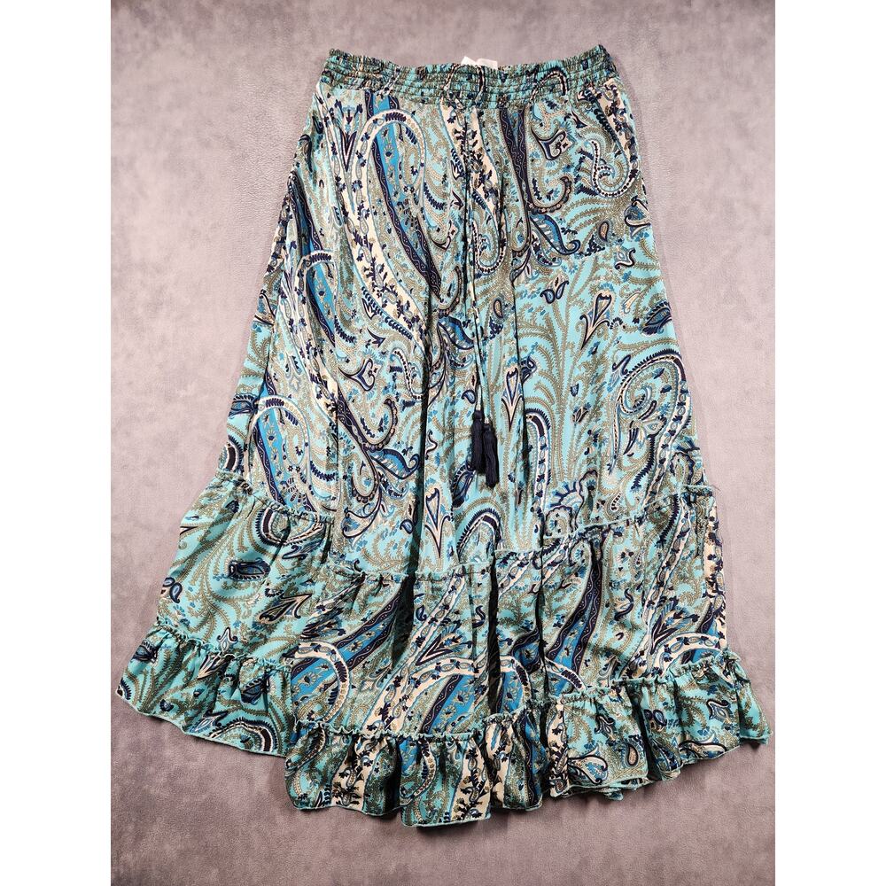 Chelsea and Theodore Maxi Skirt Women's Size XS Blue Paisley Hippie Boho Tassled